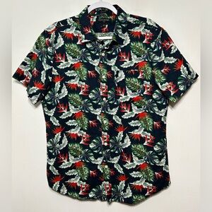 Banana Republic Factory Linen Blend Hawaiian Tropical Floral Button Up S…